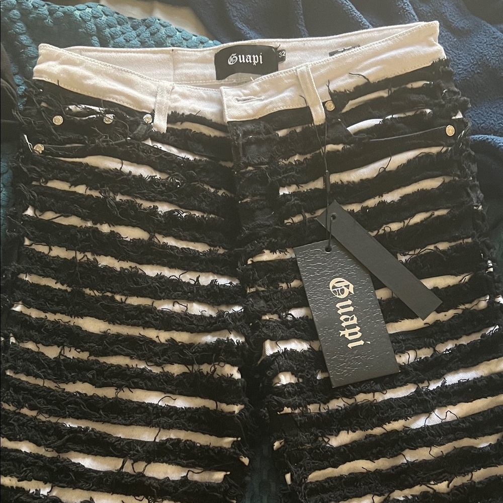 Guapi Black and White Striped Pants